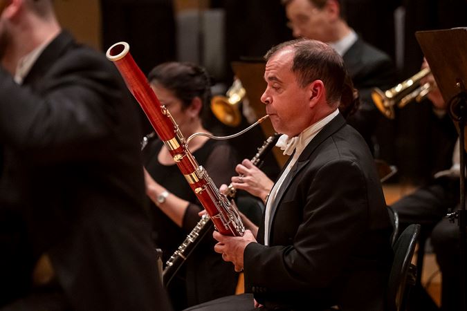 bassoonist performing