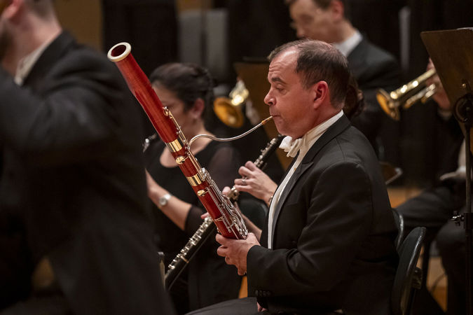 bassoonist performing