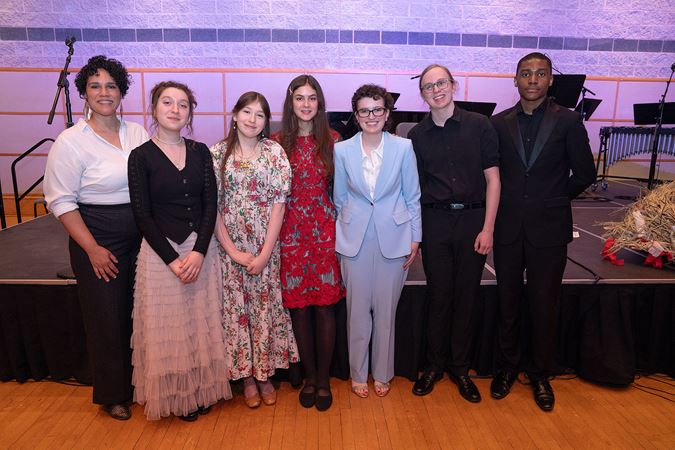 A group shot of the 2025 Young Composers Initiative participants with Jessie Montomgery