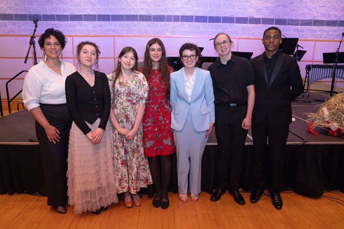 A group shot of the 2025 Young Composers Initiative participants with Jessie Montomgery