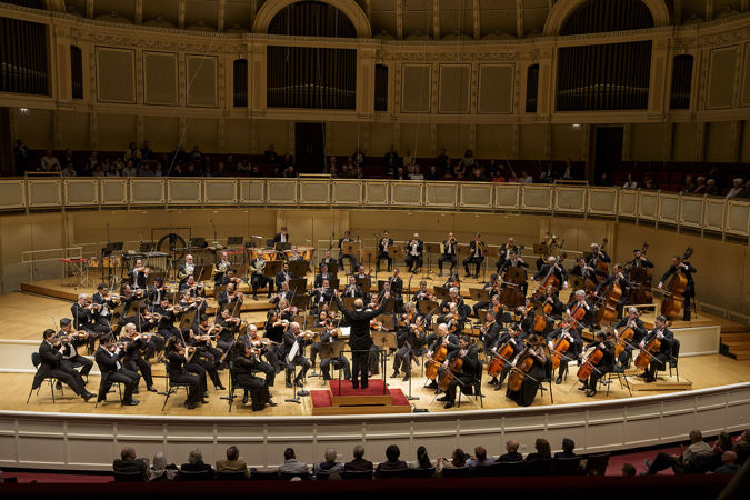 point of view from the box level: the Orchestra and conductor Paavo Järvi perform Sibelius' Second Symphony