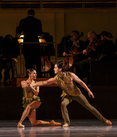 An action shot of The Joffrey Ballet dancers from Hall's world premiere choreography titled Second Nature