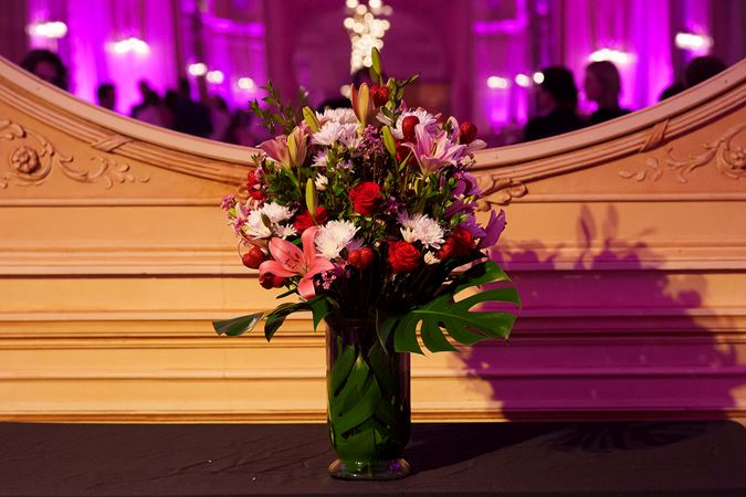 a Valentine's Day bouquet on display