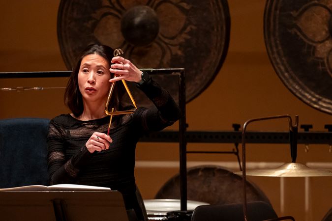 A closeup of CSO principal percussion Cynthia Yeh
