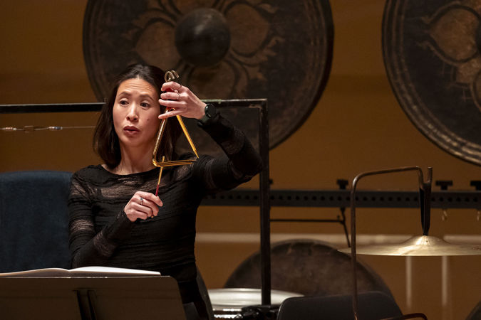 A closeup of CSO principal percussion Cynthia Yeh