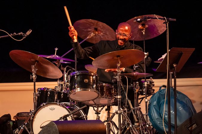 jazz drummer smiling