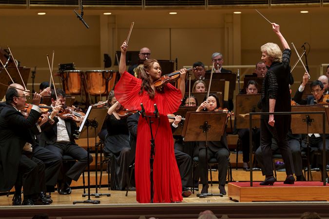 violin soloist Stella Chen plays the final notes of Ravel's Tzigane
