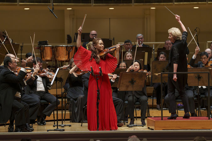 violin soloist Stella Chen plays the final notes of Ravel's Tzigane