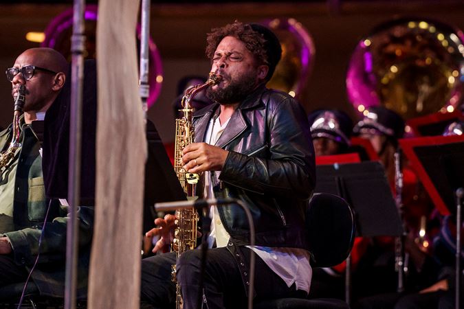 Closeup of Logan Richardson playing the alto saxophone