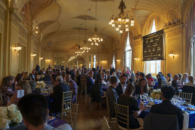 Wide shot of Corporate Night dinner in Grainger Ballroom