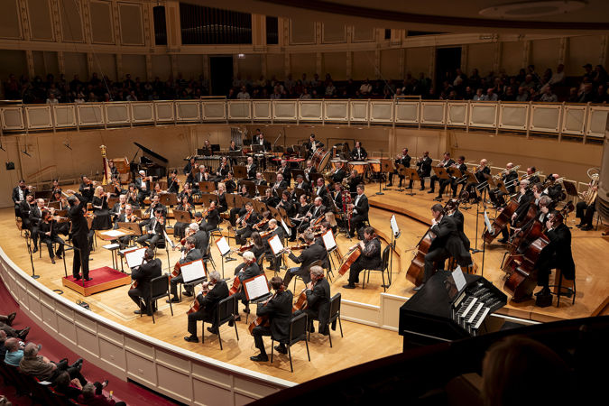 full orchestra from side