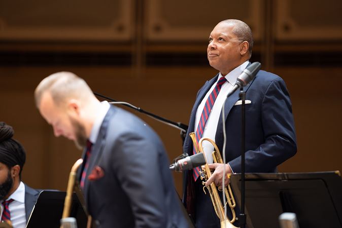 Closeup of trumpeter Wynton Marsalis