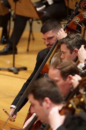 CSO bass player Andrew Sommer focuses intently on a passage of music