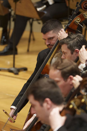 CSO bass player Andrew Sommer focuses intently on a passage of music