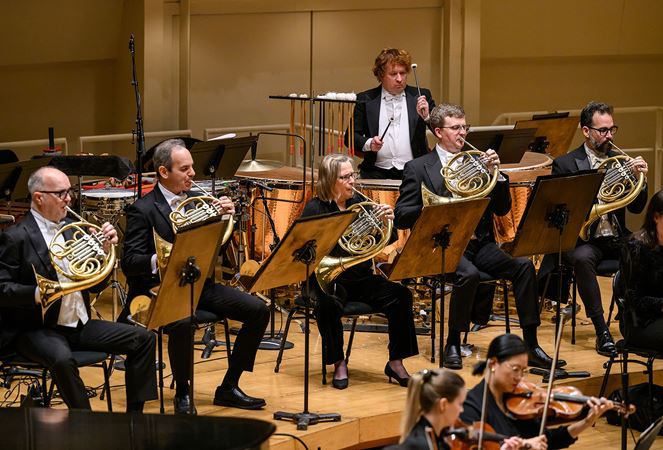 the CSO horn section performs in Brahms' Third Symphony