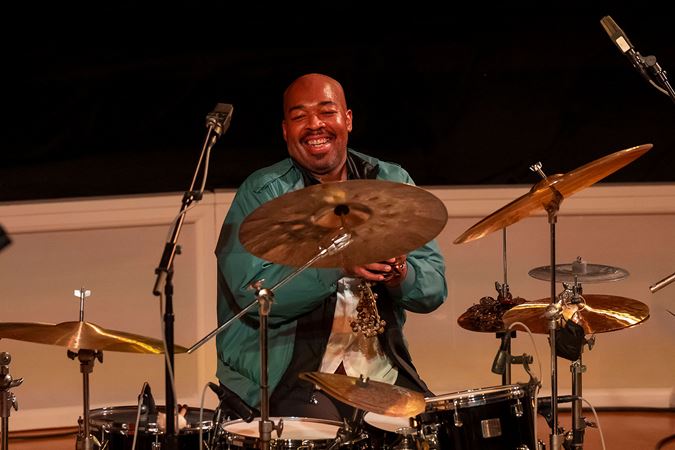 jazz drummer smiling