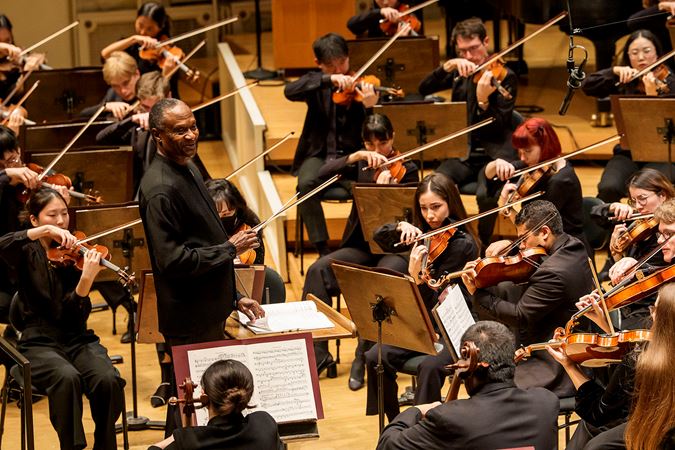 Closeup Of Conductor Thomas Wilkins Leading The Civic On Stage