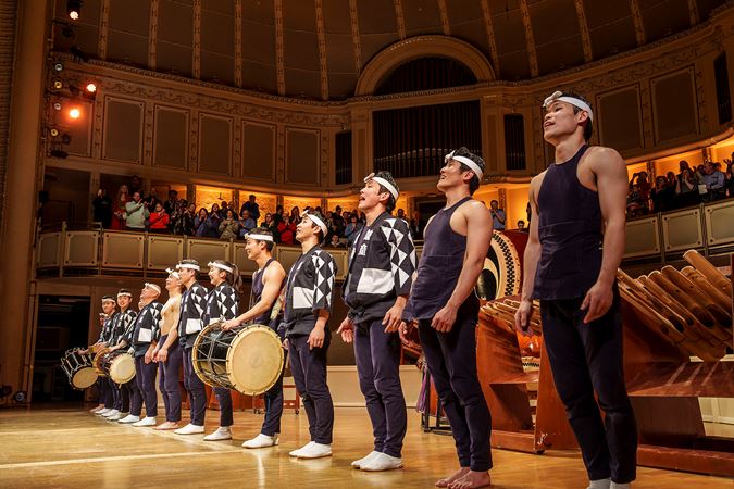 the members of Kodo take a final bow