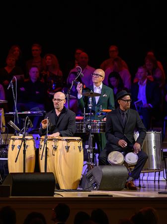 the percussion section of Pink Martini finds a groove