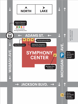 Symphony Center Parking and Transit Map