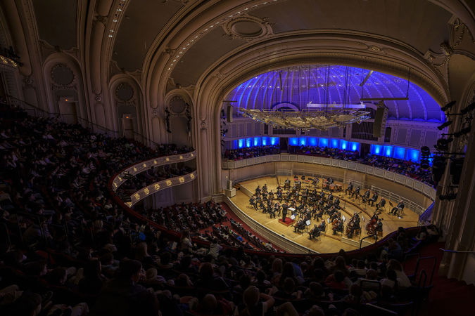 Wide shot of the Chicago Symphony Orchestra at a CSO School concert