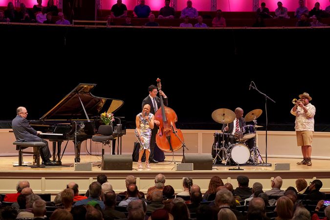 the Bill Charlap Trio, vocalist Dee Dee Bridgewater, and trumpeter Nicholas Payton perform for an enraptured audience in Orchestra Hall