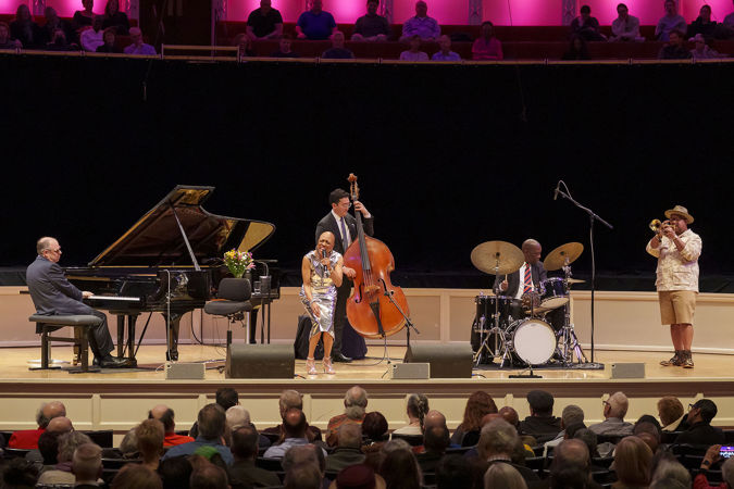 the Bill Charlap Trio, vocalist Dee Dee Bridgewater, and trumpeter Nicholas Payton perform for an enraptured audience in Orchestra Hall