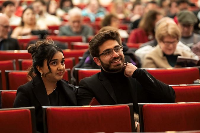 Closeup of two patrons sitting on the Main Floor