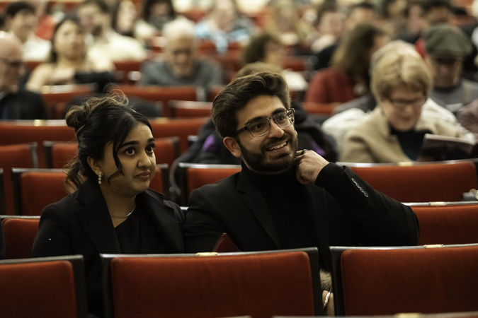 Closeup of two patrons sitting on the Main Floor