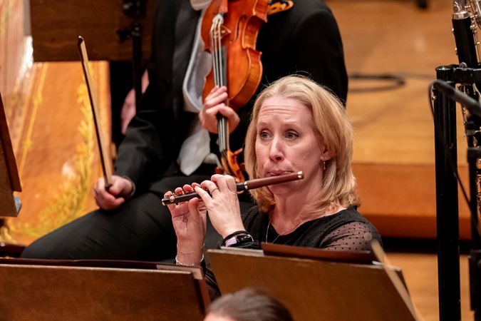A close up of CSO piccolo and flute Jennifer Gunn