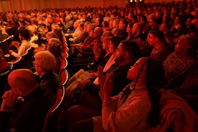 the audience watches in rapture from the main floor