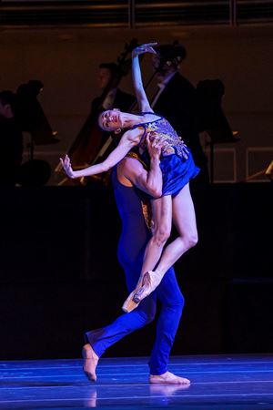 An action shot of The Joffrey Ballet dancers from Hall's world premiere choreography titled Second Nature