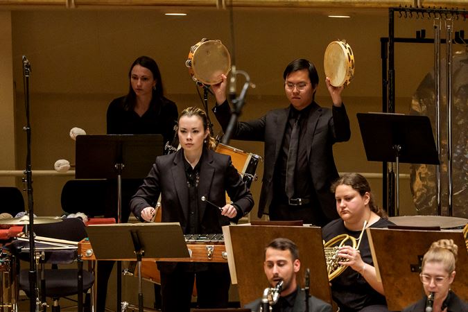 Closeup Of Civic Percussionists On Stage
