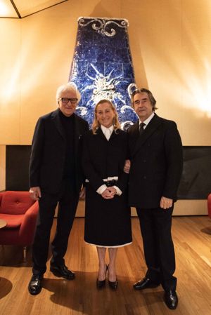 Patrizio Bertelli, Miuccia Prada and Riccardo Muti at the Prada Foundation