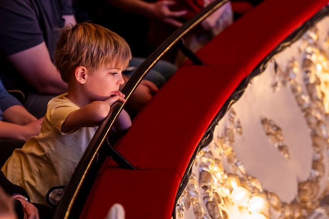 little boy watching over railing