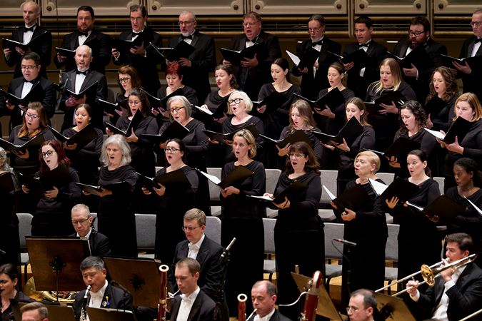 Group Shot Of The Chicago Symphony Chorus On Stage Singing With The CSO