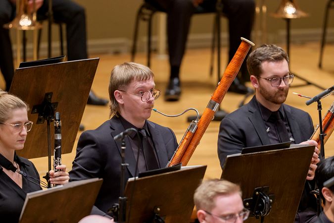 Closeup action shot of a Civic bassonist