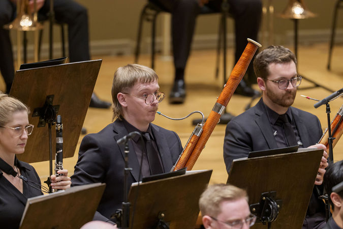 Closeup action shot of a Civic bassoonist