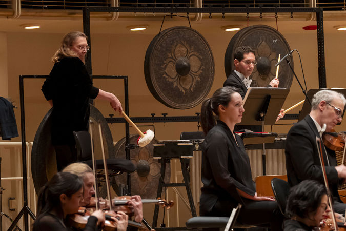 A wide shot of the CSO percussion section