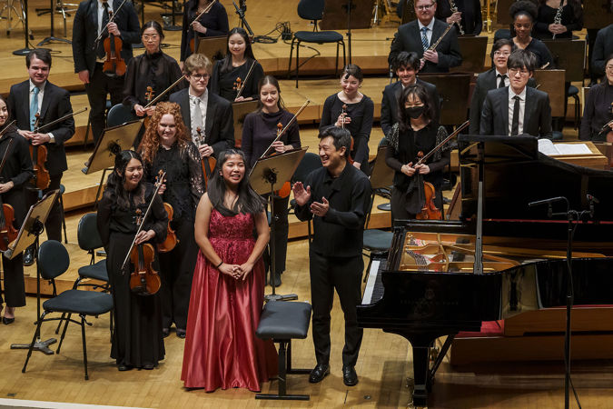 2025 Young Artists Competition finalist Evangeline Wang bows after her performing on stage