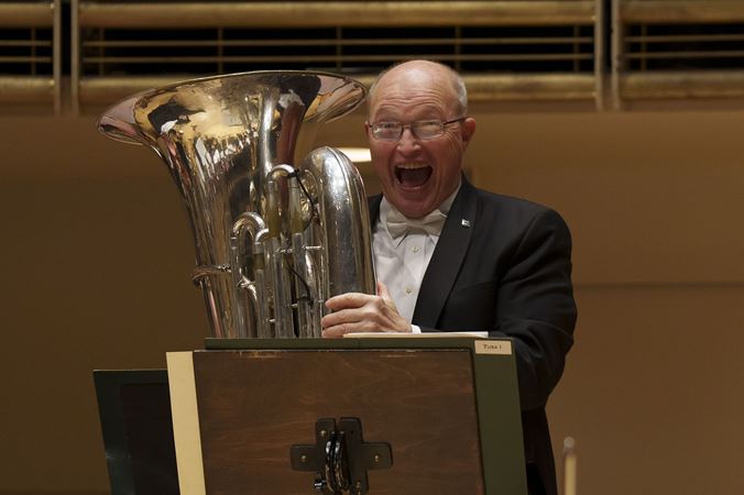 tuba player smiling
