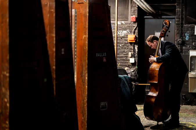 CSO bass Daniel Carson warms up backstage