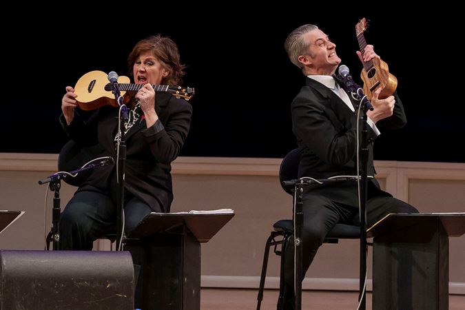 ensemble members Leisa Rea and Guy Hargreaves jam on their instruments