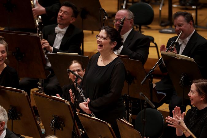 CSO Assistant Principal Oboe Lora Schaefer is all smiles during her solo bow