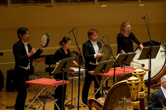 The CSO's percussion section performs in Elgar's Second Symphony