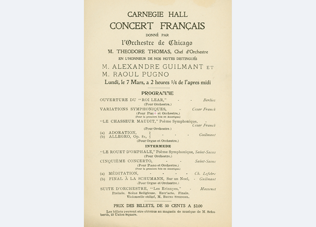 program page of CSO's first concert at Carnegie Hall