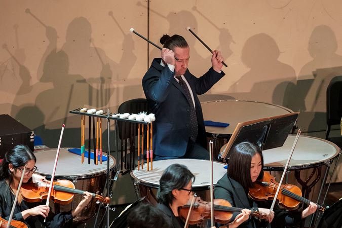 CSO Assistant Principal Timpani and Percussion Vadim Karpinos raises his mallets