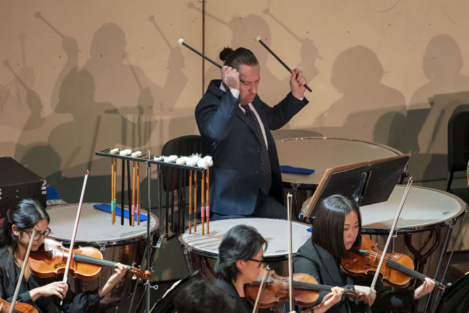 CSO Assistant Principal Timpani and Percussion Vadim Karpinos raises his mallets