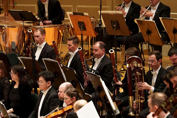 Group action shot of the CSO bassoon section