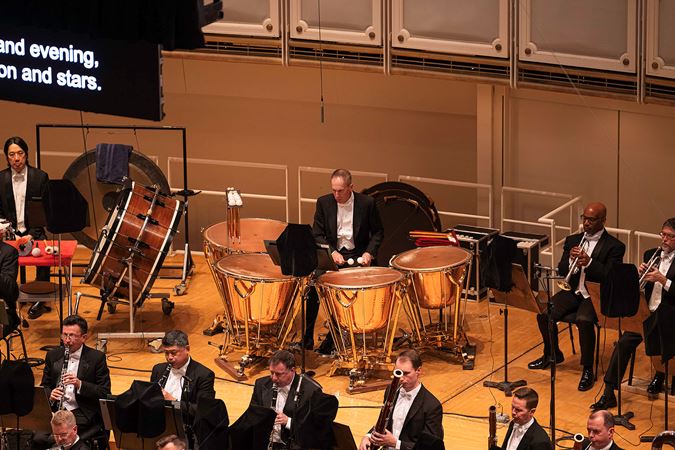 A closeup of CSO principal timpani David Herbert
